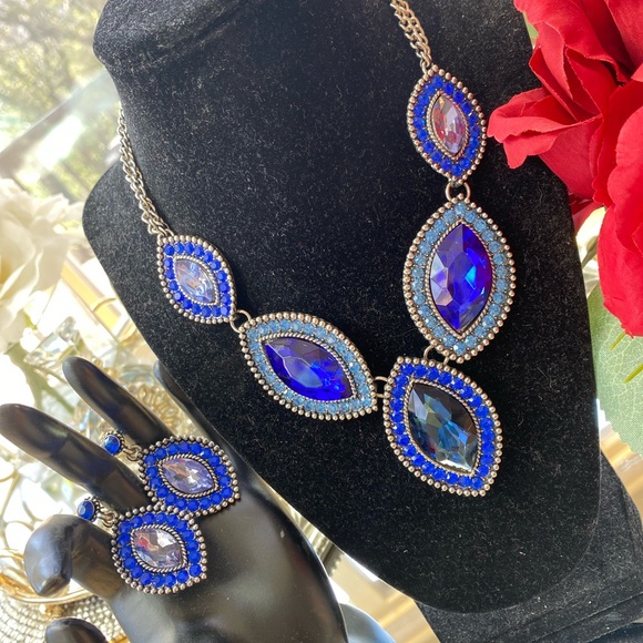 Faux Blue Rhinestone Costume Jewelry - Picture 1 of 8